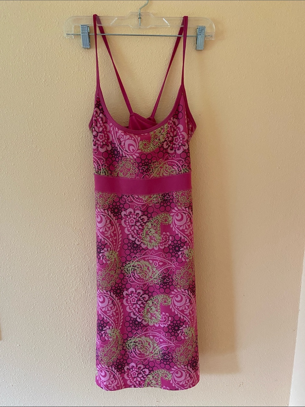 Women’s Lola Athletic Built in Shelf Bra Dress, Pink Paisley, Size Medium